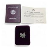 1988-S Proof American Silver Eagle 1 oz Silver Dollar With Box & COA