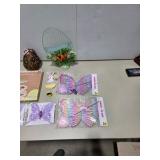 Easter Decor Lot with Bunny, Butterfly Wings, Serving Tray & Spring Decorations