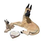 Great Dane Dog Decor Lot - Signed Large Hand Painted Dog Figurine, Puppy Figure, Spoiled Dogs Sign