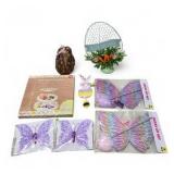 Easter Decor Lot with Bunny, Butterfly Wings, Serving Tray & Spring Decorations