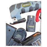Mixed Tool Lot With Makita Blower, Performax Detail Saw, Stapler, Caulk Gun, Door Knobs and More