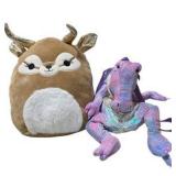 Squishmallows Deer Plush & Purple Dragon Backpack Plush Lot