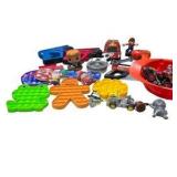 Mixed Kids Toy Lot with Pop Its, Toy Tools, Cars & Small Figures