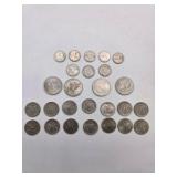 Mixed Coin Lot – Kennedy Half Dollars, Eisenhower Dollars, Buffalo Nickel, V Nickels, Barber Dimes, Foreign Coins & Nixon Medal