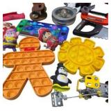 Mixed Kids Toy Lot with Pop Its, Toy Tools, Cars & Small Figures