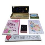 Mother’s Day Gift Lot With Moissanite Earrings, Cards, Grandma Sign & Fragrance Set
