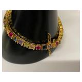 Gold Tone Multicolor Tennis Bracelet 7.75 in Box Clasp