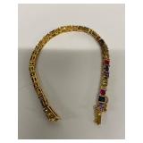 Gold Tone Multicolor Tennis Bracelet 7.75 in Box Clasp