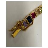 Gold Tone Multicolor Tennis Bracelet 7.75 in Box Clasp