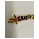 Gold Tone Multicolor Tennis Bracelet 7.75 in Box Clasp