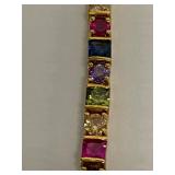 Gold Tone Multicolor Tennis Bracelet 7.75 in Box Clasp