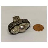Unmarked Silver Pearl Beaded Statement Ring Size 8.5