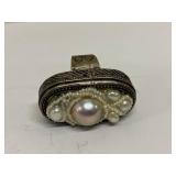 Unmarked Silver Pearl Beaded Statement Ring Size 8.5