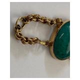 Vintage Gold Tone Link Bracelet w/ Green Mottled Cabochons 43.57g
