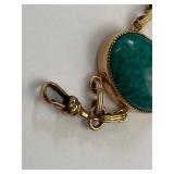 Vintage Gold Tone Link Bracelet w/ Green Mottled Cabochons 43.57g