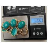Vintage Gold Tone Link Bracelet w/ Green Mottled Cabochons 43.57g