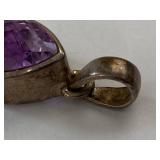 Sterling Silver Teardrop Pendant Purple Faceted Stone 925 Used