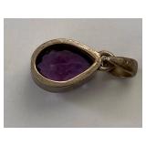 Sterling Silver Teardrop Pendant Purple Faceted Stone 925 Used