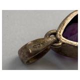 Sterling Silver Teardrop Pendant Purple Faceted Stone 925 Used