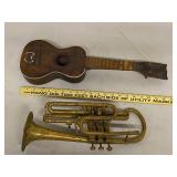 Vintage Brass Cornet & 4-String Ukulele Repair/Display