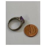 925 Sterling Silver Purple Stone Ring w/ Clear Accents Size 7