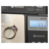 925 Sterling Silver Purple Stone Ring w/ Clear Accents Size 7