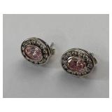 Absolute Pink Clear CZ Oval Halo Stud Earrings Sterling Silver Box