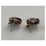 Absolute Pink Clear CZ Oval Halo Stud Earrings Sterling Silver Box