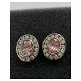 Absolute Pink Clear CZ Oval Halo Stud Earrings Sterling Silver Box