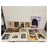 Mixed Lot of 15 Unframed Art Prints Posters & Signed Big-Eye Painting