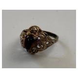 Vintage Tiger's Eye Filigree Ring Silver Tone Size 6 Unmarked