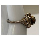 Vintage Tiger's Eye Filigree Ring Silver Tone Size 6 Unmarked