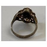 Vintage Tiger's Eye Filigree Ring Silver Tone Size 6 Unmarked