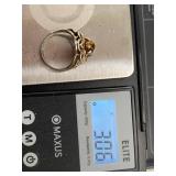 Vintage Tiger's Eye Filigree Ring Silver Tone Size 6 Unmarked