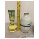 Mixed Art Pottery Lot 7 Pc Blue Bowl Vases Studio Ceramic Decor