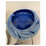 Mixed Art Pottery Lot 7 Pc Blue Bowl Vases Studio Ceramic Decor