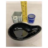 Mixed Art Pottery Lot 7 Pc Blue Bowl Vases Studio Ceramic Decor