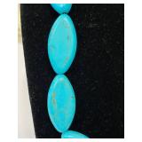Turquoise Color Oval Bead Necklace Adjustable Silvertone Clasp Used