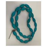 Turquoise Color Oval Bead Necklace Adjustable Silvertone Clasp Used