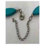 Turquoise Color Oval Bead Necklace Adjustable Silvertone Clasp Used