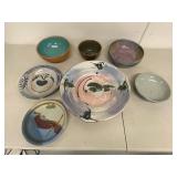 Mixed Studio Pottery Bowls & Platter Lot 7 Pc Handmade Ceramic