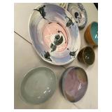Mixed Studio Pottery Bowls & Platter Lot 7 Pc Handmade Ceramic