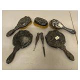 Antique Art Nouveau Vanity Accessories 7 Pc Mirrors Brushes As Found