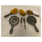 Antique Art Nouveau Vanity Accessories 7 Pc Mirrors Brushes As Found