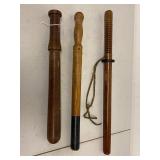 Set of 3 Vintage Wooden Batons Nightsticks Clubs 17-24in Used