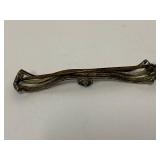 Sterling Silver Bar Brooch Openwork Bow Green Stone Vintage Pin