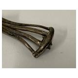 Sterling Silver Bar Brooch Openwork Bow Green Stone Vintage Pin