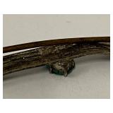 Sterling Silver Bar Brooch Openwork Bow Green Stone Vintage Pin