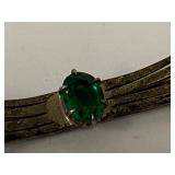 Sterling Silver Bar Brooch Openwork Bow Green Stone Vintage Pin