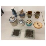 Vintage Studio Art Pottery Lot 10 Pc Canisters Mugs Pitcher Tiles